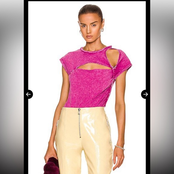 Noam Tops - Noam Slash Bodysuit Women’s‎ Large Pink Fuchsia Cutout Stretch One Piece Top